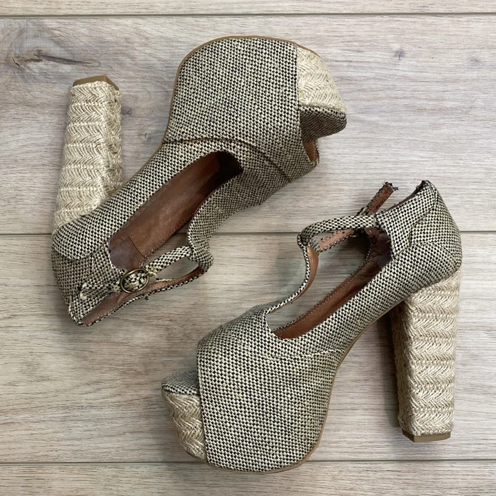 Jeffrey Campbell | Foxy Espadrille | Tweed Jute‎ Platform Heels